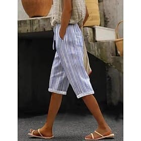 Femmes Shorts Capri Shorts Shorts d'été Vacances Mode Streetwear Longueur Genou Taille haute Rayé Cordon de serrage Avec Poches Taille Élastique Respirabilité