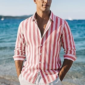 Homme Chemise Chemise en lin Chemise d'été Chemise de Plage Chemise en coton et lin Chemises à rayures Rayé Occasionnel Vêtements de rue Bleu Jaune Rouge Vert