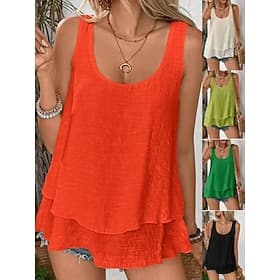 Women's Tank Top Blouse Camisole Tank Top Sequins Patchwork Solid Color Plain Stylish Classic Modern Sleeveless Long Sleeve Crew Neck Scoop Neck Regular Tops D