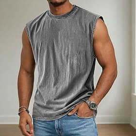 Débardeur pour homme SoftFade™ chemise acid wash haut sous-vêtement sans manches col rond été printemps uni mode classique décontractée plain décontracté rue s