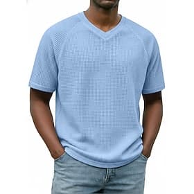 Homme Tee-shirt Gaufre T-shirt Manche Courte Col en V Été Printemps Toutes saisons Couleur Unie Mode Designer Occasionnel Basique Manche raglan Occasionnel Quo