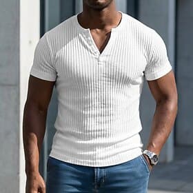Homme T-shirt Débardeur Musclé T-shirt en tricot côtelé Manche Courte Manches courtes Col en V Henley Été Printemps Toutes saisons Uni Bande de Fosse Mode Desi