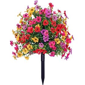 24 Inch Artificial Flower Stake Outdoor Decor Violet Boxwood Topiary Ball Trees Multi-Color Garden Stakes for Yard Lawn, No Fade Heavy Duty Plastic, All Seas