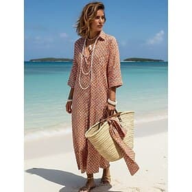 Mujer Vestido maxi Vestido de cambio Vestido de verano Vacaciones Casual Exterior Noche Ajuste regular Raya Manga Larga Cuello Vuelto Azul Piscina Rosa Rojo Ca