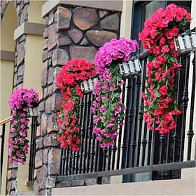 2pcs Vivid Artificial Hanging Orchid Bunch, Faux Violet Flower Vines Wall Hanging Plants, Plastic Hanging Flowers for Indoor Wall Decor, Living Room, Garden, B