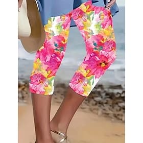 Women's Capri Pants Leggings Vacation Vintage Fashion Calf-Length Mid Waist Floral Graphic 3D Print Printing Comfort Soft Breathable Stretchy Casual Daily Vaca