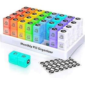 Monthly AM/PM Pill Organizer – Twice-a-Day Medicine Vitamin Storage with Labels and Stickers for Easy Daily Management