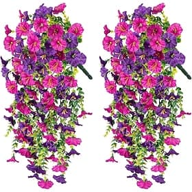 4 Pcs Hanging Artificial Morning Glory Vine UV Resistant Artificial Flowers for Outdoors, Fake Flowers for Front Porch Garden Wedding, Fake Flowers Vines Summ