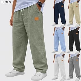 Homme Pantalons en Lin Pantalons Pantalon d'été Pantalons Amples Pantalon décontracté Cordon de serrage Taille Élastique Jambe Droite Uni Confort Respirant Lon