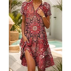 Damen Knielanges Kleid Boho-Kleid Hemdblusenkleid Freizeitkleid Blumenkleid Elegant Mode Modern Outdoor Urlaub Ausgehen Normale Passform Blumen Kurzarm V Aussc