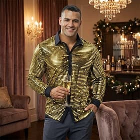 Retro Vintage 1970s Disco Cosplay Sequins Solid Colored Fancy Dress Men's Carnival Costume Halloween Carnival Masquerade Performance Party / Evening Stage Adul