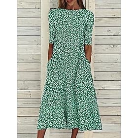 Per donna Abito Midi Vestito Casual Abito a trapezio Abito Stampato Elegante Moda Moderno All'aperto Vacanza Uscire Vestibilità regolare Fiore Mezza Manica Sco