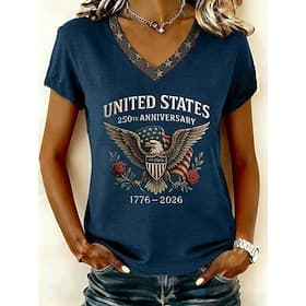 Onafhankelijkheidsdag Amerikaanse Jubileum Patriottische Dames T-shirt Print Grafisch Vlag Vintage Stijlvol Klassiek Korte Mouw V Hals Regular Tops Dagelijks B