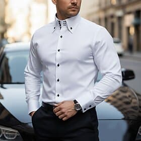 Homme Chemise Chemise à col pointu Chemise habillée Chemise boutonnée Uni Occasionnel Quotidien Noir Blanche Rouge Marine foncé manche longue Col Italien Print