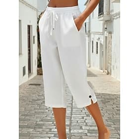 Women's Capri Pants Chinos Streetwear Basic Casual Calf-Length Medium Waist Plain Drawstring Pocket Comfy Stretchy Daily Outdoor Street Blue White Pink Orange
