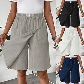 Per donna Pantaloni effetto lino Pantaloni capri Chinos Pantaloncini Estivi Moda Streetwear Essenziale Lunghezza al ginocchio Vita Alta Semplice Tasca Fascia E