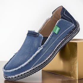 Men's Blue Denim Slip-On Loafers, Hand-Stitched Casual Shoes for Daily Commute, Weekend Outings Beach Walks