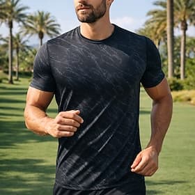 Homme Graphique Marbre T-shirt de course T-shirt de compression T-shirt athlétique Haut de sport Été Manche Courte Séchage Rapide Évacuation de l'Humidité Resp