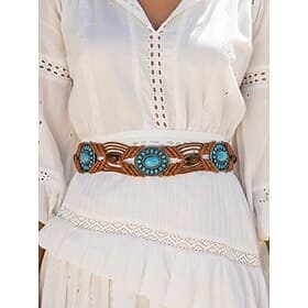Boho-Gürtel aus gewachster Kordel mit türkisfarbenen Steinen, verstellbarer geflochtener Taillengürtel, mehrfarbiges Accessoire im Vintage-Stil für Damen, perf