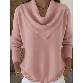 Women's Sweater Pullover Elegant Fashion Streetwear Solid Color Ribbed Cowl Knitted Long Sleeve Regular Tops Knit Daily Outdoor Weekend Black White Spring Fall