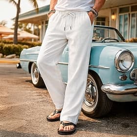 Homme Pantalons en Lin Pantalon d'été Pantalons de Plage Cordon de serrage Taille Élastique Jambe Droite Uni Confort Confortable Longueur complète Occasionnel