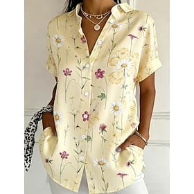 Per donna Camicia Bottoni Stampato Floreale Grafico Vintage Elegante Moderno Manica Corta Colletto a Camicia Top Regolari Quotidiano Blu Giallo Rosa Viola Verd