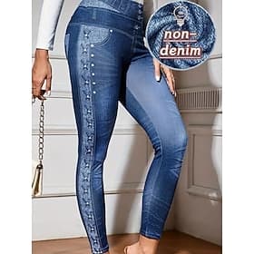 Women's Jeans Leggings Jeggings Streetwear Casual Full Length Medium Waist Plain Pocket Elastic Waist Comfy Micro-elastic Outdoor Vacation Street Blue Black Sp