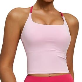 Women's Medium Support Padded Tank Top Running Bra Slim Bra Top Padded Gym Exercise Running Lightweight Elastic Breathable Yellow Pink Blue Solid Colored