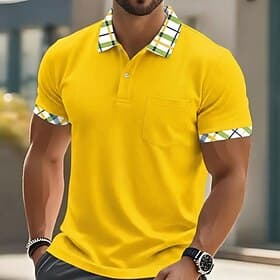 Homme Chemise de golf Polo Piqué Occasionnel Affaires Classique Manche Courte Mode Basique Couleur Unie Plaid Boutons Printemps Été Été Printemps Coupe réguli