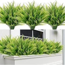 20 Bundles Artificial Boston Fern Plants UV-Resistant Lifelike Fake Shrubs Outdoor Greenery Plants Faux Plastic Plants for Home Garden Indoor Outdoor Decor