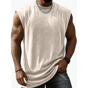 SoftFade™ Men's Tank Top Undershirt 100% Cotton Acid Wash Shirt Sleeveless Crew Neck Summer Plain Fashion Classic Casual Garment Dyed Plain Street Black Green
