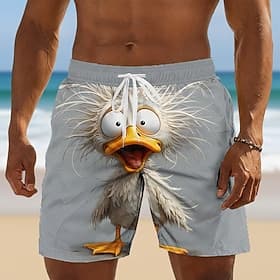 Herren Cartoon Lustig Ente Badehosen Badeshorts Boardshorts Mittlere Taille Hawaiianisch Strandurlaub Seitentaschen Netzfutter Elastischer Kordelzug in der Tai