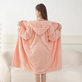 Coral Bathrobe Soft Bathrobe Wearable Towel with Hood Long Absorbent Quick-Dry House Robe for Fall and Winter