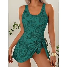 Women's Swimwear One Piece Monokini Swim Dress High Waist Swimsuit Slim Backless Vacation Beach Wear Floral Paisley Scoop Neck Sleeveless Bathing Suits
