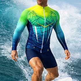 Homme Standard Maillot Anti UV Tee-shirt de Baignade Géométrique Dégradé Abstrait Zip Up UPF50 Protection UV Séchage Rapide manche longue Maillot de Bain Tee-s