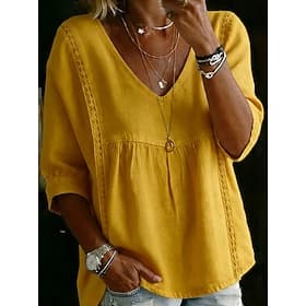 Women's Blouse Bow Solid Color Vintage Daily Stylish Half Sleeve V Neck Regular Tops Daily Blue Black White Yellow Pink Summer Spring