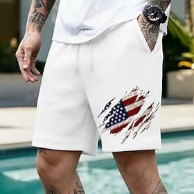 Men's 4th of July U.S. 250th Anniversary US Flag Waffle Shorts Casual Shorts Textured Shorts Mid Waist Patriotic Holiday Elastic Drawstring Waist Shorts with P