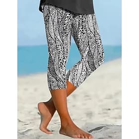 Women's Chinos Leggings Vacation Streetwear Casual Capris High Waist Floral Graphic Printing Comfort Soft Comfortable Stretchy Casual Daily Outdoor Black Summe