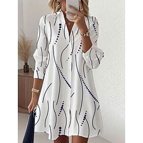 Femmes Robe Longueur Genou Robe Chemise Vacances Anniversaire Occasionnel Plage Coupe régulière Graphique À pois Abstrait manche longue Revers Bleu Blanche Ros