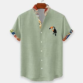 Herren Vogel Tropische Pflanzen Tukane Sommer Hawaiihemd Knopfhemd Stehkragenhemd Kurzarm Hawaiianisch Lässig Strandurlaub Sommer Frühling Mandarinkragen 3D-Dr