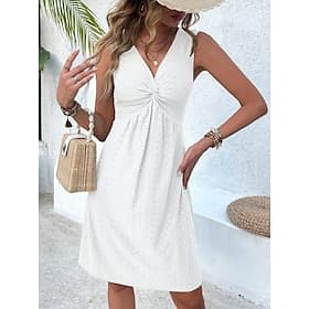 Femmes Robe Longueur Genou Robe Blanche Robe à œillets Élégant Mode Moderne Extérieur Vacances Sortir Coupe régulière Uni Sans manches Col en V Blanche Vert Cl