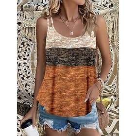 Dames Singlet Zomer tops Geklede topjes Afdrukken Ombre Grafisch Kleurenblok Vintage Stijlvol Klassiek Mouwloos Strakke ronde hals Spaghetti Bandjes Lange tops