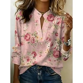 Women's Shirt Floral Graphic Vintage Stylish Long Sleeve V Neck Long Tops Daily Holiday Going out Pink Purple Beige Summer Spring