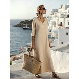 Women's Maxi Dress Shift Dress Summer Dress Casual Loose Fit Plain Short Sleeve V Neck Blue Black White Red Summer Spring