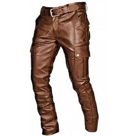 Herren Hose Lederhosen Freizeithose Mehrere Taschen Einfarbig Streetwear Motorrad Mode Schwarz Rote
