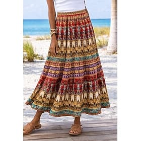 Women's Vacation Skirt Bohemia Vintage Maxi High Waist Skirts Floral Graphic Pocket Print Inelastic Daily Vacation Pink Red Summer