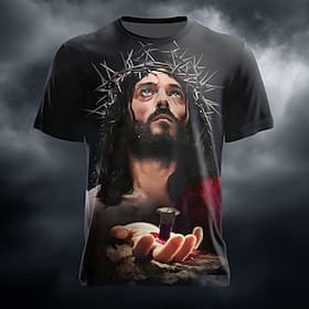T-shirt 3D avec couronne d'épines et trou de clou main Jésus de la Bible pour hommes impression intégrale coupe régulière vêtements de créateur décontractés po