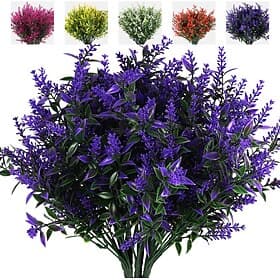 8 Bundles Artificial Greenery Lavender Fake Shrubs Flowers UV Resistant Hanging Planter Flora Fence Indoor Outside Decor Wedding Table Flowers Arrangement Bouq
