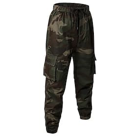 Men's Cargo Trousers Casual Pants Drawstring Pocket Camo Comfort Comfortable Ankle-Length Daily Home Outdoor Vacation Simple ArmyGreen Black Micro-elastic