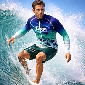 Men's Standard Regular Rash Guard Swim Shirt Alphabet Geometric Gradient Zip Up UPF50 UV Protection Quick Dry Long Sleeve Swimwear Sun Shirt Surfing Canoeing B